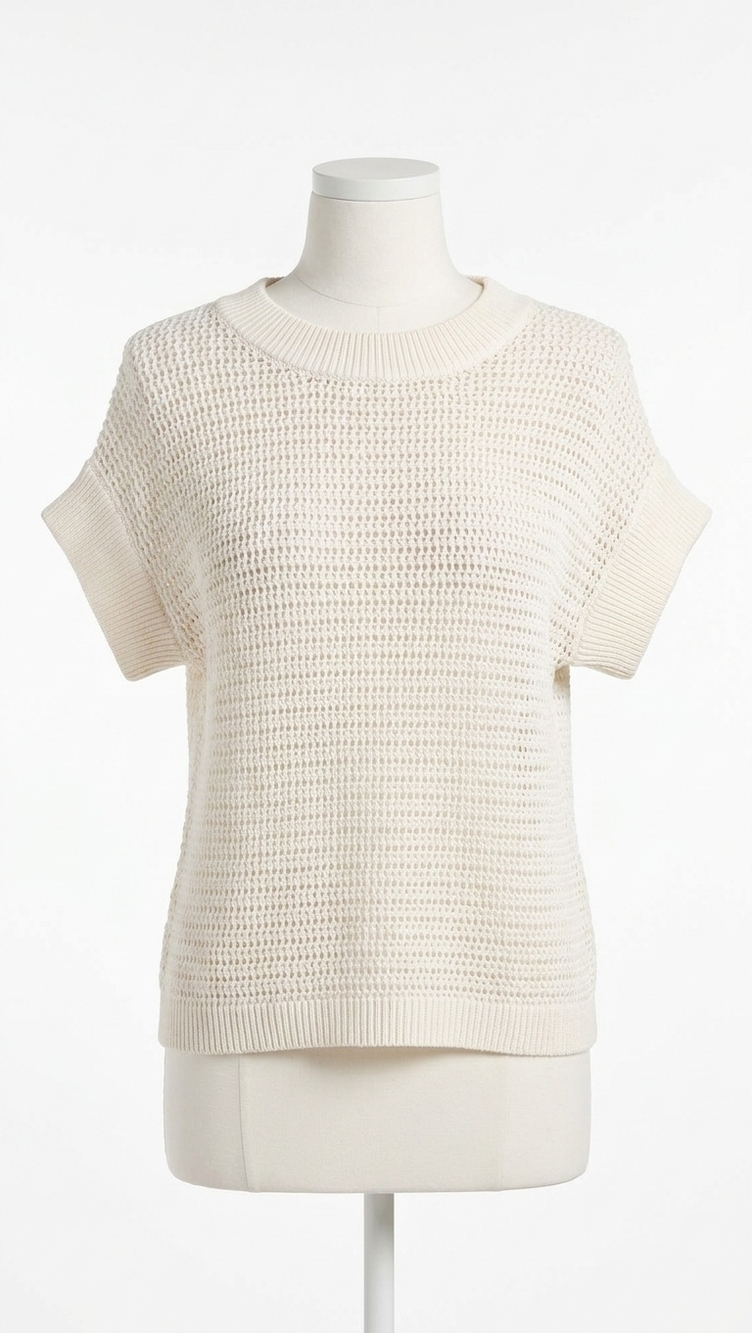 NEW VARLEY corvallis knit short sleeve sweater in egret